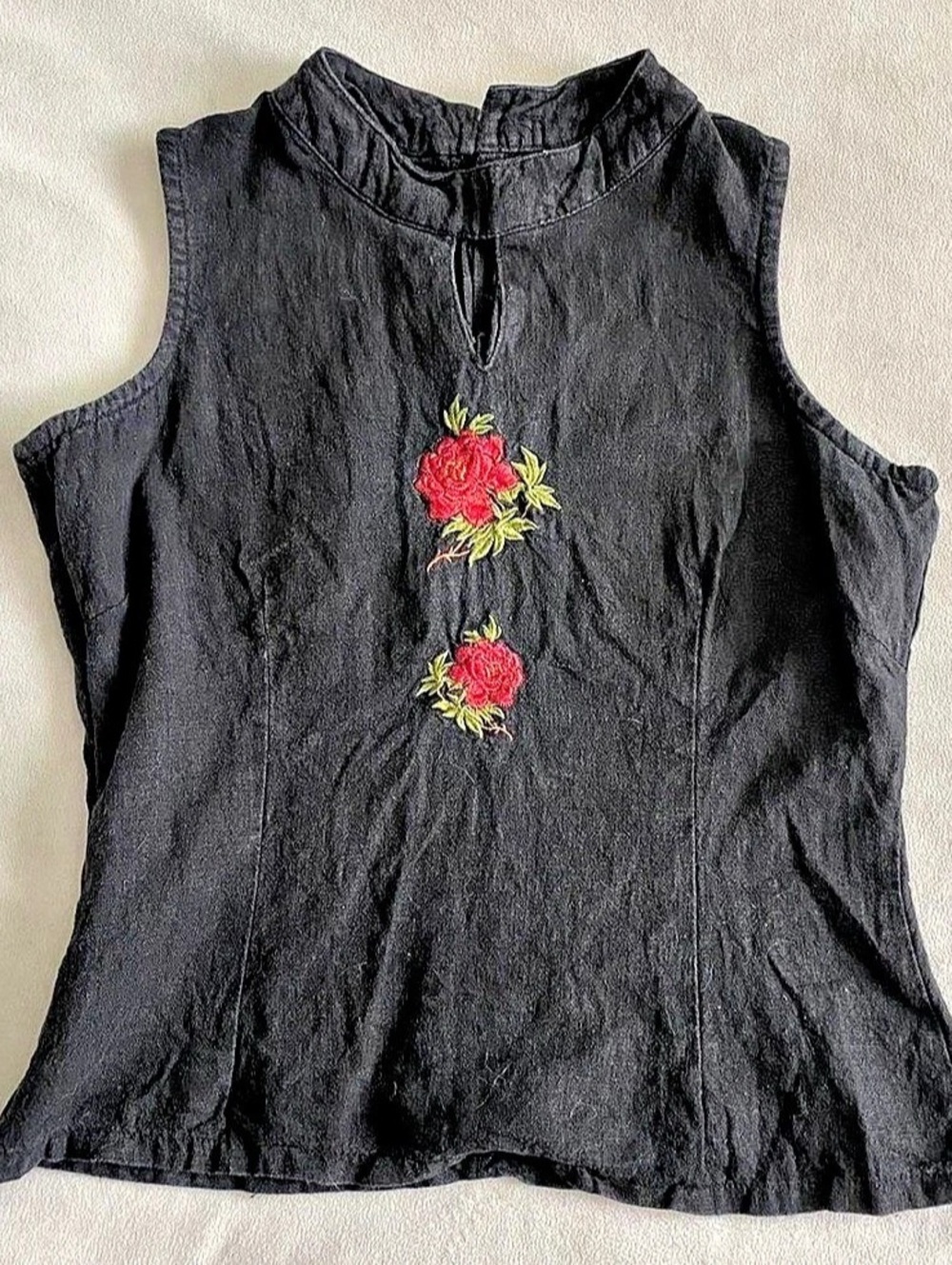 Black Embroidered Sleeveless Top
